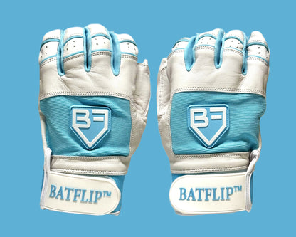 Pair of white and baby blue batting gloves